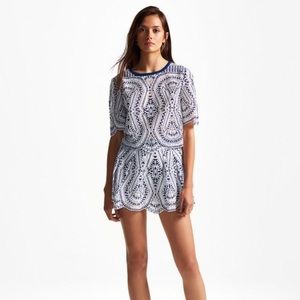 Ramy Brook Larissa Blue White Lace Mini Skirt